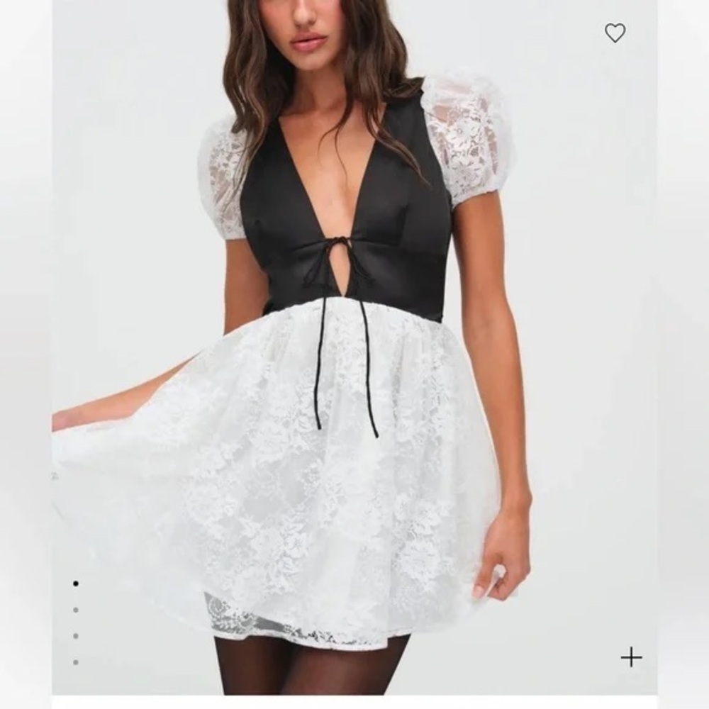 For Love & Lemons Sonja Mini Dress Size Small Cream & Black Lace Detail NWOT